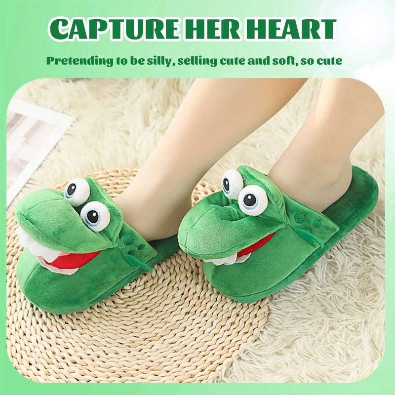 Crocodile-shaped slippers with an open mouth