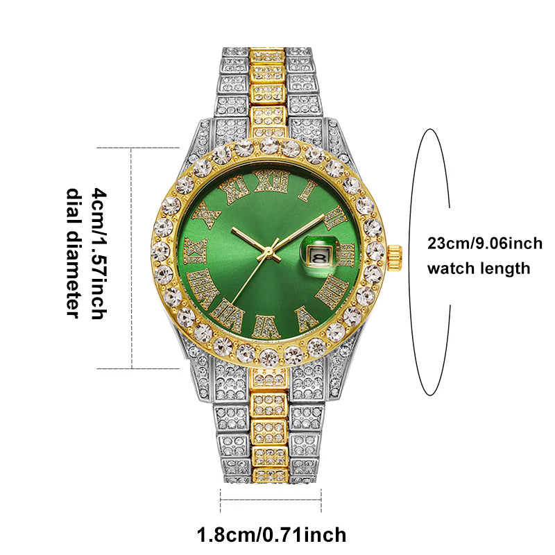 LOVILDS™ HipHop Watch - Popular Men's Steel Strap Hip Hop Roman Numerals Diamond Set Calendar Men's Quartz Watch