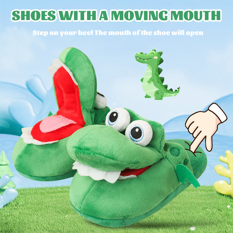 Crocodile-shaped slippers with an open mouth