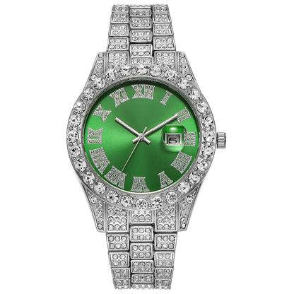 LOVILDS™ HipHop Watch - Popular Men's Steel Strap Hip Hop Roman Numerals Diamond Set Calendar Men's Quartz Watch